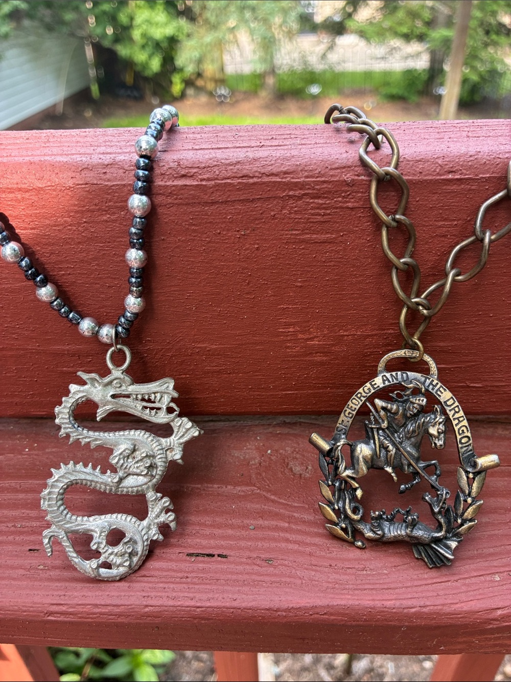 Set of 2 vintage dragon necklaces